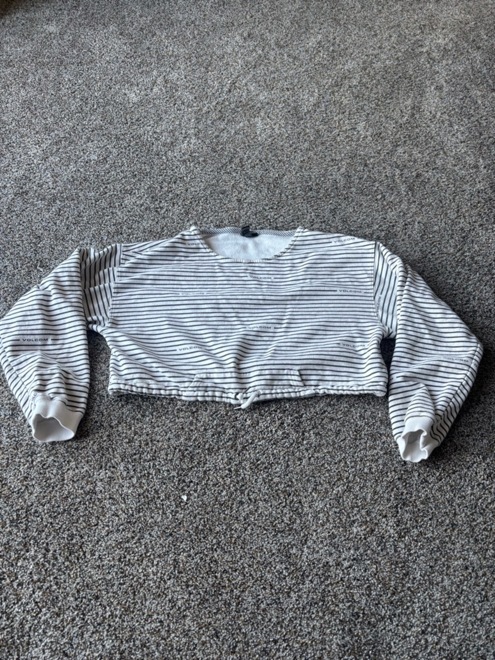 Volcom Cropped Sweatshirt Striped Pullover Womens Small Drawstring